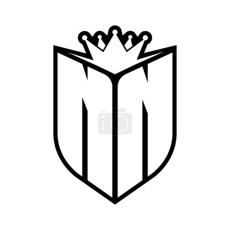 NN Lettre monogramme gras avec forme de bouclier et couronne tranchante à l'intérieur du bouclier noir et blanc modèle de conception de couleur