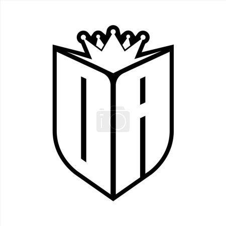 OA Carta monograma en negrita con forma de escudo y corona afilada escudo interior plantilla de diseño de color blanco y negro