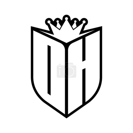 OH Letter fettes Monogramm mit Schildform und scharfer Krone innerhalb Schild schwarz-weiße Farbdesign-Vorlage
