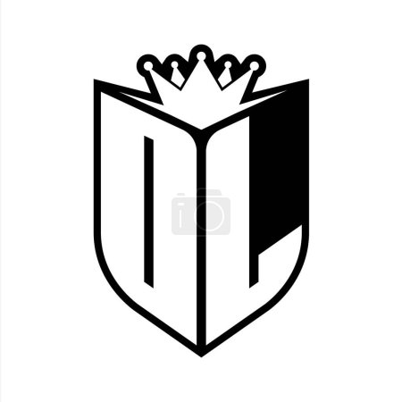 OL Letter fettes Monogramm mit Schildform und scharfer Krone innerhalb Schild schwarz-weiße Farbdesign-Vorlage