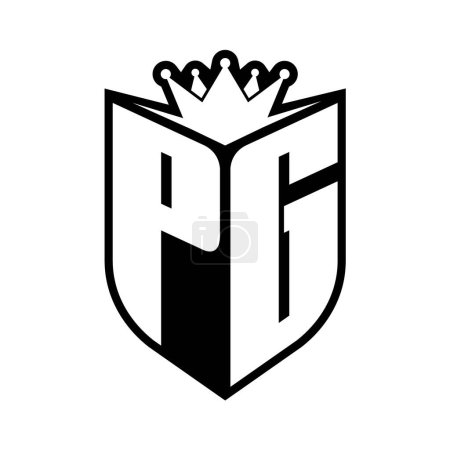 PG Letter bold monogram with shield shape and sharp crown inside shield black and white color design template