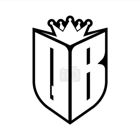 QB Lettre monogramme gras avec forme de bouclier et couronne tranchante à l'intérieur du bouclier noir et blanc modèle de conception de couleur