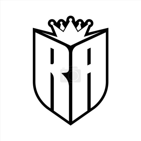 RA Letter bold monogram with shield shape and sharp crown inside shield black and white color design template