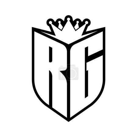 RG Letter bold monogram with shield shape and sharp crown inside shield black and white color design template