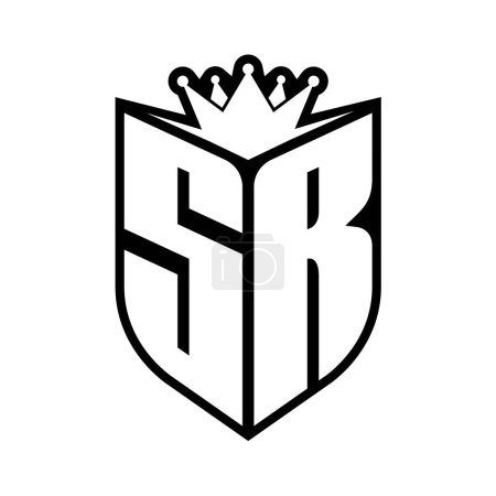 Foto de SR Carta monograma en negrita con forma de escudo y corona afilada escudo interior plantilla de diseño de color blanco y negro - Imagen libre de derechos