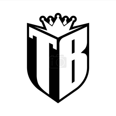 TB Letter fettes Monogramm mit Schildform und scharfer Krone innerhalb Schild schwarz-weiße Farbdesign-Vorlage