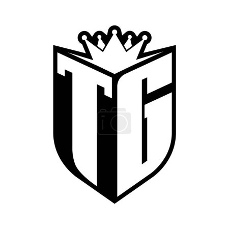TG Carta monograma en negrita con forma de escudo y corona afilada escudo interior plantilla de diseño de color blanco y negro