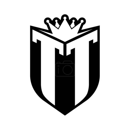 TT Letter fettes Monogramm mit Schildform und scharfer Krone innerhalb Schild schwarz-weiße Farbdesign-Vorlage