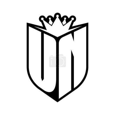 VN Letter fettes Monogramm mit Schildform und scharfer Krone innerhalb Schild schwarz-weiße Farbdesign-Vorlage