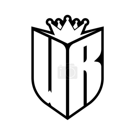 WR Letter fettes Monogramm mit Schildform und scharfer Krone innerhalb des Schildes schwarz-weiße Farbdesign-Vorlage