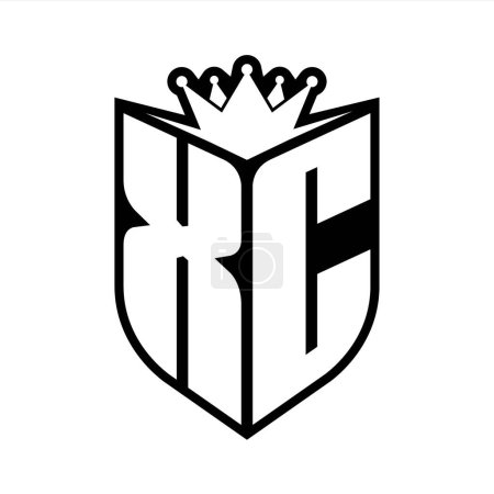 XC Lettre monogramme gras avec forme de bouclier et couronne tranchante à l'intérieur du bouclier noir et blanc modèle de conception de couleur