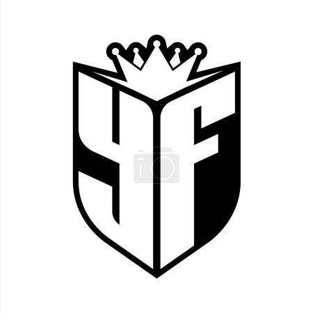 YF Letter fettes Monogramm mit Schildform und scharfer Krone innerhalb des Schildes schwarz-weiße Farbdesign-Vorlage