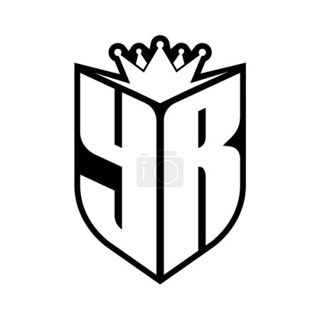 YR Letter fettes Monogramm mit Schildform und scharfer Krone innerhalb Schild schwarz-weiße Farbdesign-Vorlage