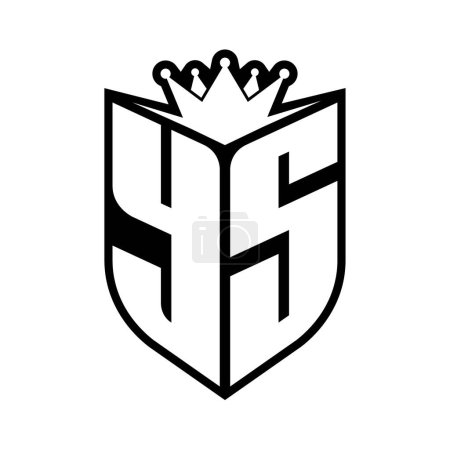 YS Letter fettes Monogramm mit Schildform und scharfer Krone innerhalb des Schildes schwarz-weiße Farbdesign-Vorlage