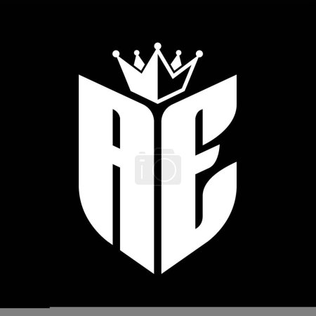 AE Carta monograma con forma de escudo con plantilla de diseño de color blanco y negro corona