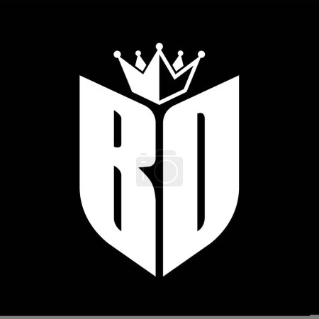 BD Carta monograma con forma de escudo con plantilla de diseño de color blanco y negro corona