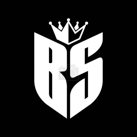 BS Carta monograma con forma de escudo con plantilla de diseño de color blanco y negro corona