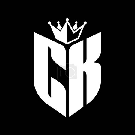 CK Lettre monogramme avec forme de bouclier avec couronne modèle de conception de couleur noir et blanc