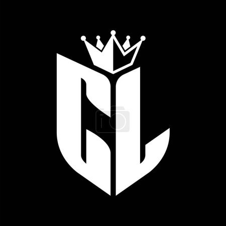 CL Carta monograma con forma de escudo con plantilla de diseño de color blanco y negro corona