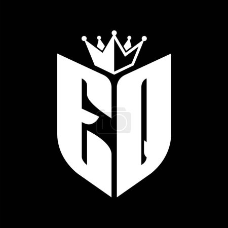 EQ Letter Monogramm mit Schildform mit Krone schwarz-weiße Farbdesign-Vorlage