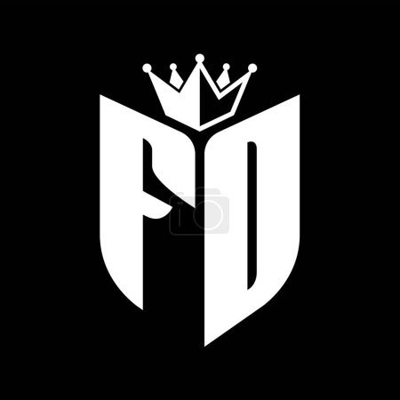 FD Carta monograma con forma de escudo con plantilla de diseño de color blanco y negro corona