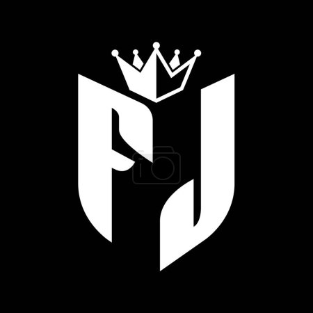 FJ Carta monograma con forma de escudo con plantilla de diseño de color blanco y negro corona