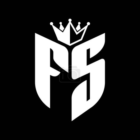 FS Carta monograma con forma de escudo con plantilla de diseño de color blanco y negro corona
