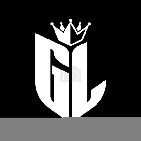 GL Buchstabe Monogramm mit Schildform mit Krone schwarz-weiße Farbmustervorlage