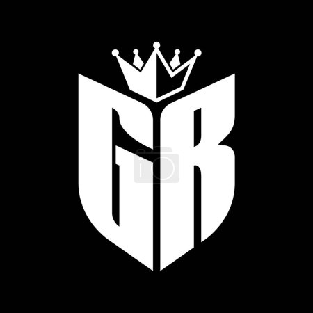 GR Carta monograma con forma de escudo con plantilla de diseño de color blanco y negro corona