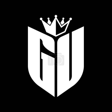 GU Carta monograma con forma de escudo con plantilla de diseño de color blanco y negro corona