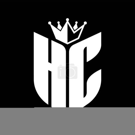 HC Lettre monogramme avec forme de bouclier avec couronne noir et blanc modèle de conception de couleur