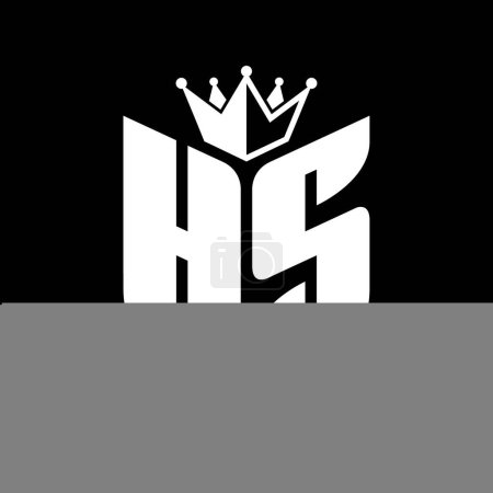 HS Carta monograma con forma de escudo con plantilla de diseño de color blanco y negro corona