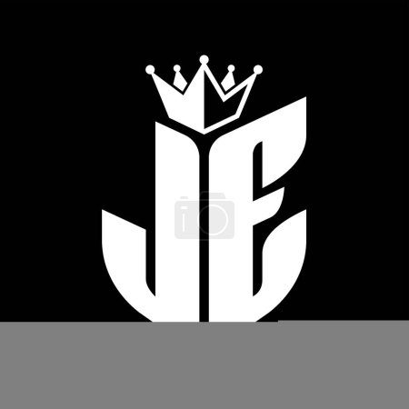 JE Carta monograma con forma de escudo con plantilla de diseño de color blanco y negro corona