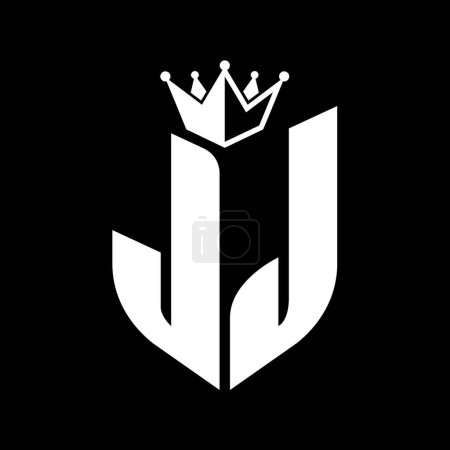 JJ Letter monogram with shield shape with crown black and white color design template