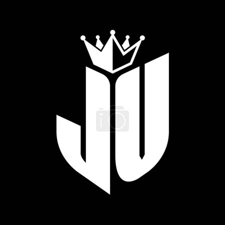 JV Carta monograma con forma de escudo con plantilla de diseño de color blanco y negro corona