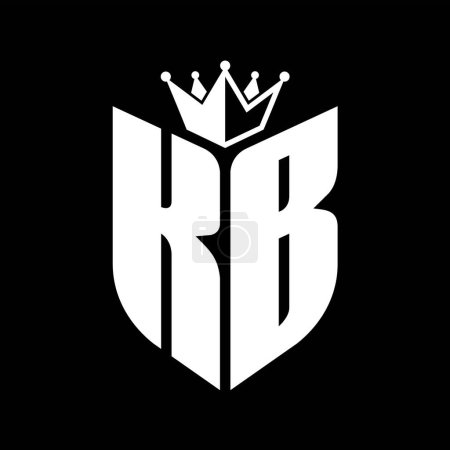 KB Carta monograma con forma de escudo con plantilla de diseño de color blanco y negro corona