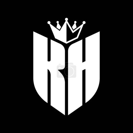 Monograma KH Letter con forma de escudo con plantilla de diseño de color blanco y negro corona