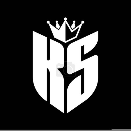 KS Carta monograma con forma de escudo con plantilla de diseño de color blanco y negro corona