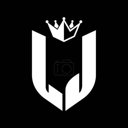 LJ Carta monograma con forma de escudo con plantilla de diseño de color blanco y negro corona