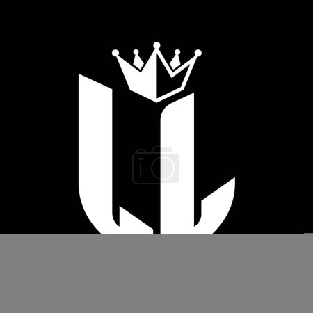 LL Carta monograma con forma de escudo con plantilla de diseño de color blanco y negro corona