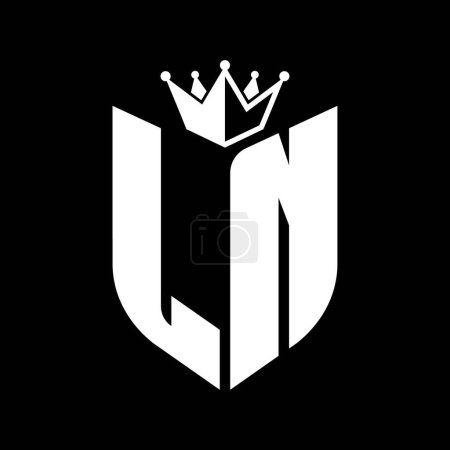 LN Carta monograma con forma de escudo con plantilla de diseño de color blanco y negro corona