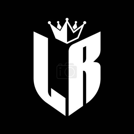 LR Buchstabe Monogramm mit Schildform mit Krone schwarz-weiße Farbdesign-Vorlage