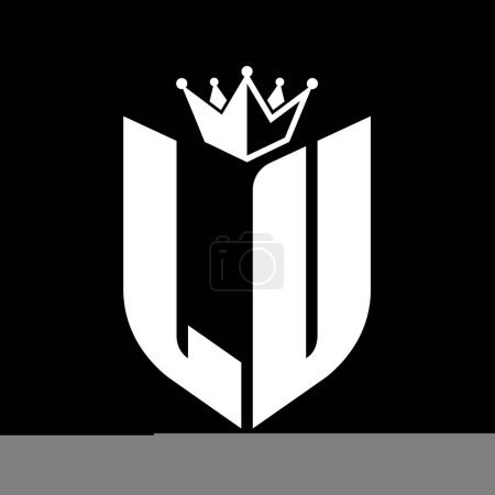 LU Carta monograma con forma de escudo con plantilla de diseño de color blanco y negro corona