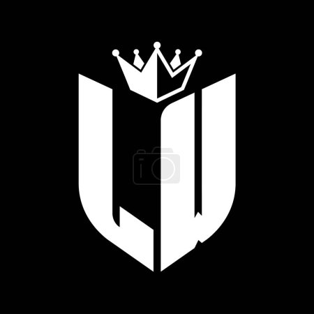 LW Letra monograma con forma de escudo con plantilla de diseño de color blanco y negro corona