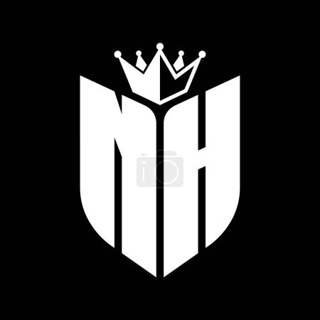 NH Carta monograma con forma de escudo con plantilla de diseño de color blanco y negro corona