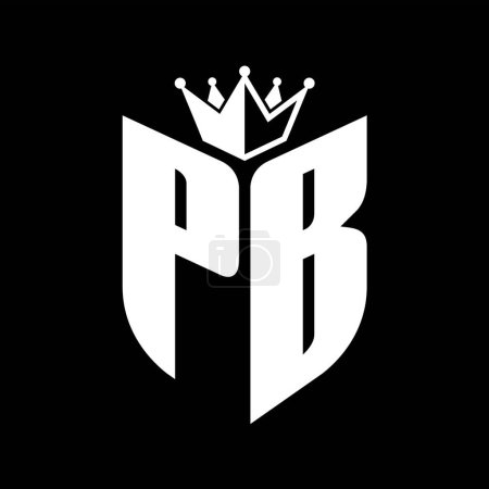 PB Carta monograma con forma de escudo con plantilla de diseño de color blanco y negro corona