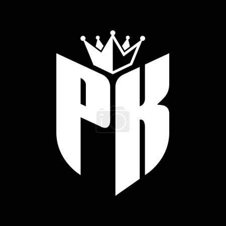 PK Carta monograma con forma de escudo con plantilla de diseño de color blanco y negro corona