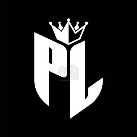 PL Carta monograma con forma de escudo con plantilla de diseño de color blanco y negro corona