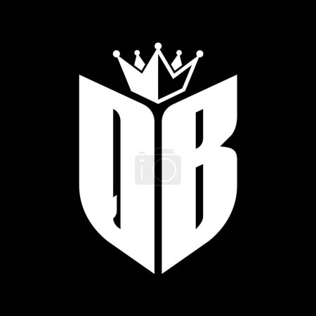QB Carta monograma con forma de escudo con plantilla de diseño de color blanco y negro corona