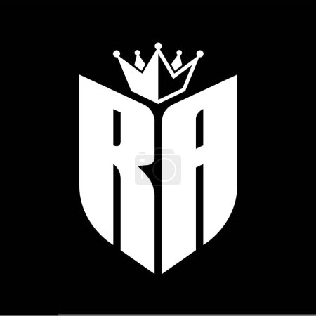 RA Lettre monogramme avec forme de bouclier avec couronne noir et blanc modèle de conception de couleur